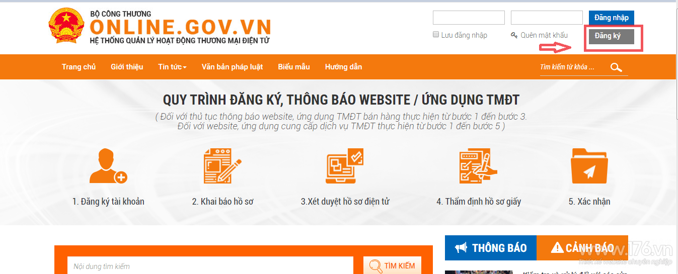 quy trinh dang ky website voi bo cong thuong